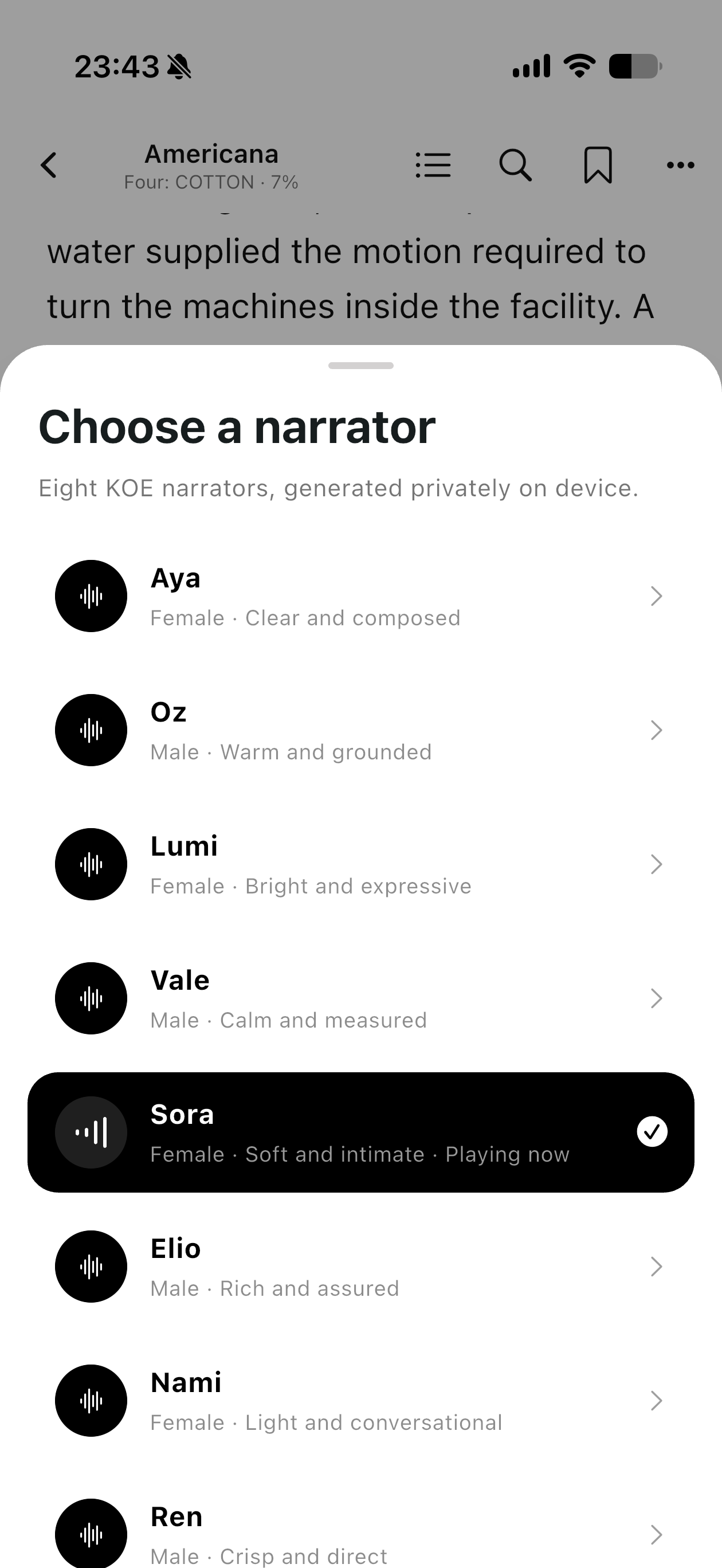 Koe narrator selection screen
